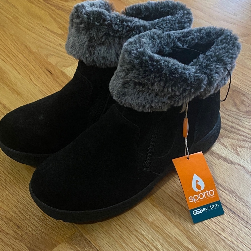 Sporto Women's Black Winter Boots with Gray Fur NWT